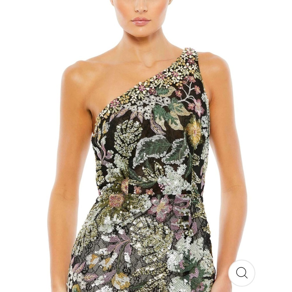 Mac Duggal EMBELLISHED FLORAL ONE SHOULDER GOWN botanical print size 12 NWT - Picture 7 of 16